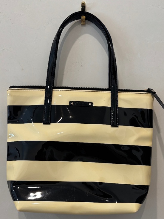 kate spade Handbags - Kate Spade New York Black & Cream Striped Patent Leather Zip Tote Bag